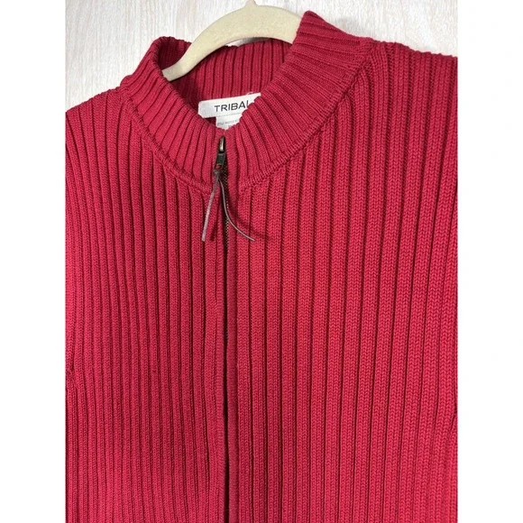 Tribal Sweater Vest M Red Cotton Zip Front Pocket Layering Chic Casual - Picture 4 of 5